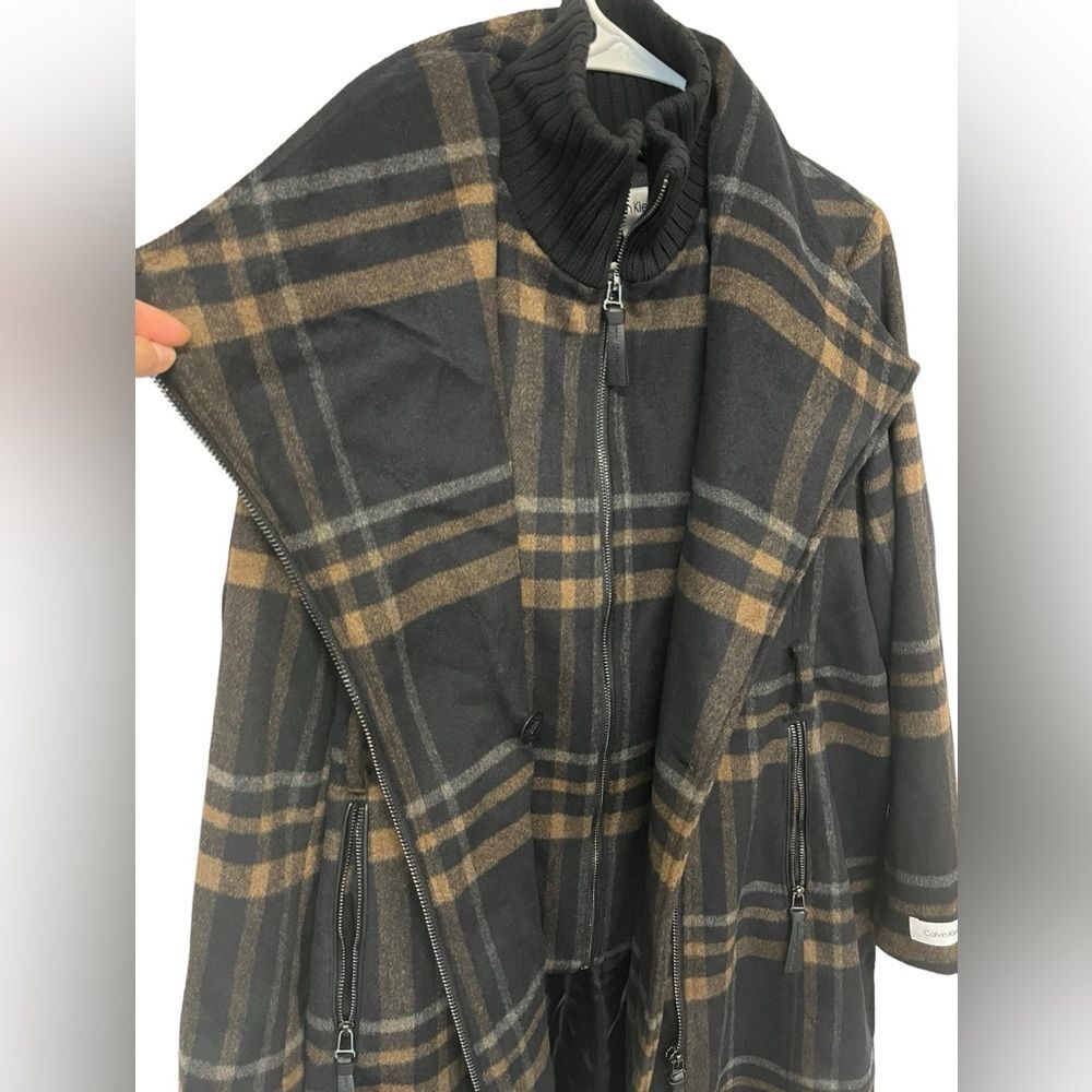 CALVIN KLEIN | Plaid Wool Blend Double Wrap Trench Coat PL - Picture 5 of 8